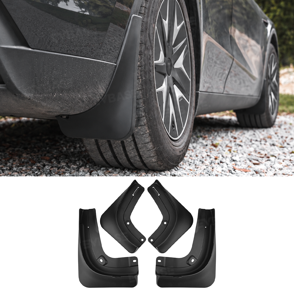 EVBASE Model Y L Mud Flaps No-Drill Front & Rear Fender Splash Guards TPE All-Weather Protection