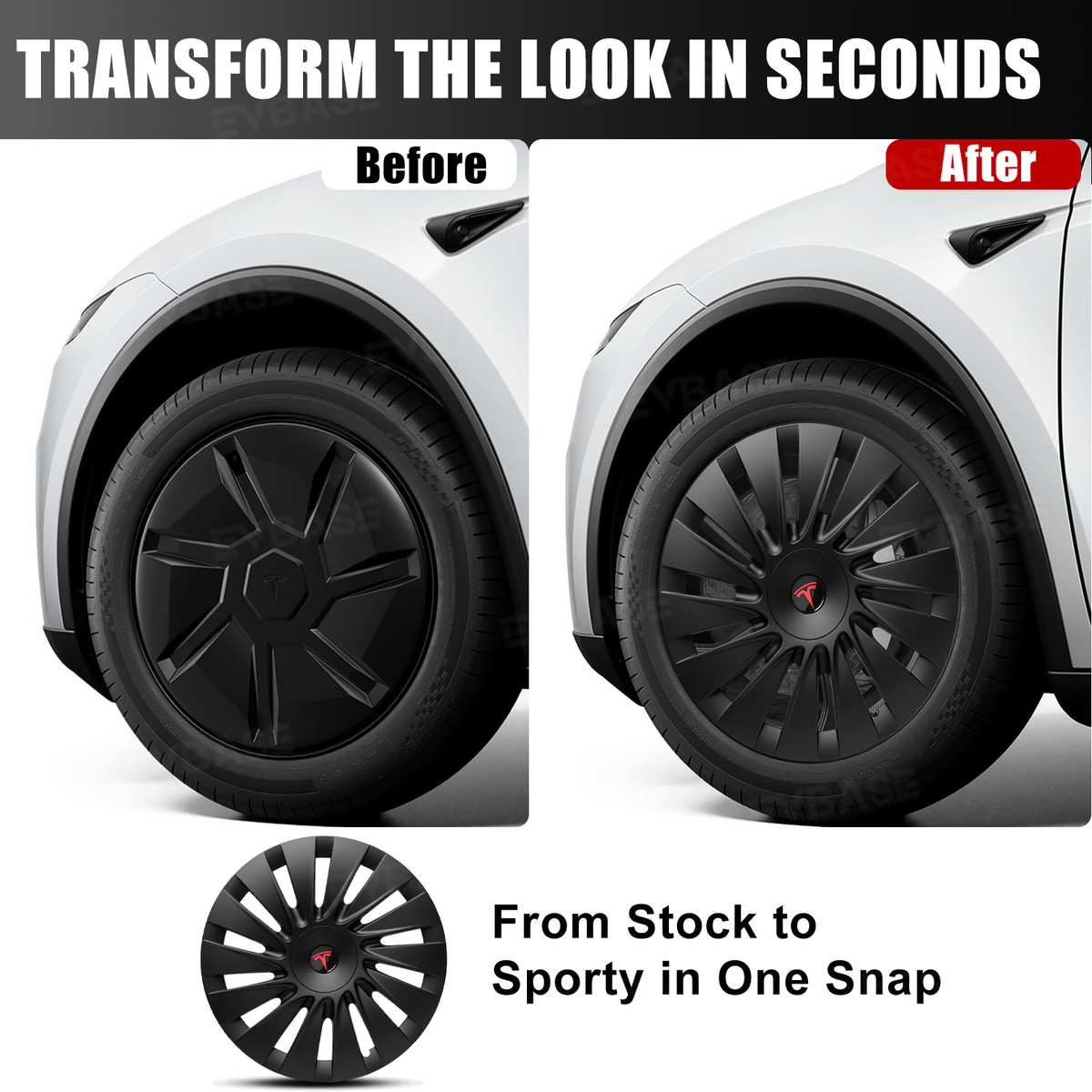 EVBASE Model Y Juniper Standard 18" Wheel Covers for Tesla Aperture Wheels Induction Style Hubcaps