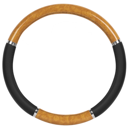 BDK Two-Tone Chrome Wood Grain Steering Wheel Cover (Fits 14.5" - 15.5")