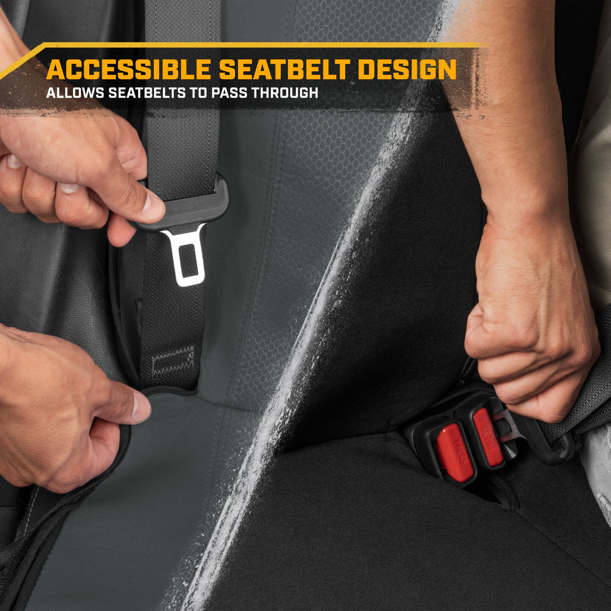 Cat Flexfit Gray Rear Seat Cover for Car – Durable Canvas & Mesh Design 60/40 Split Bench Protector for Cars, Trucks & SUVs – Back Seat Cover for
