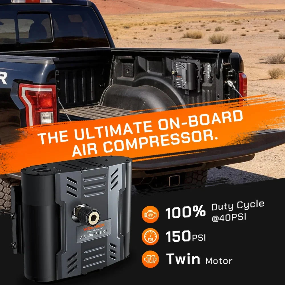WOLFBOX HyperFlow X 12V Twin Motor On-Board Air Compressor | 100% Duty Cycle, 150 PSI