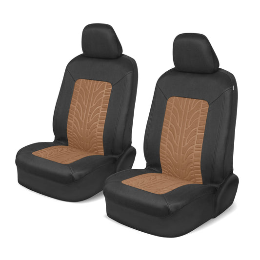 Motor Trend GrandPrix Seat Covers for Cars, 2-Pack Black & Beige Tire Tread Embossed Car Seat Covers for Front Seats, Automotive Interior Covers