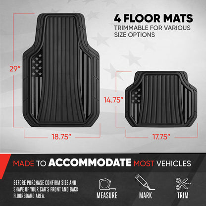 Motor Trend Flag Floor Mats Full Set - Durable Black Rubber Car Floor Mats for Trucks Cars SUV with Two Tone Accent, All Weather Interior