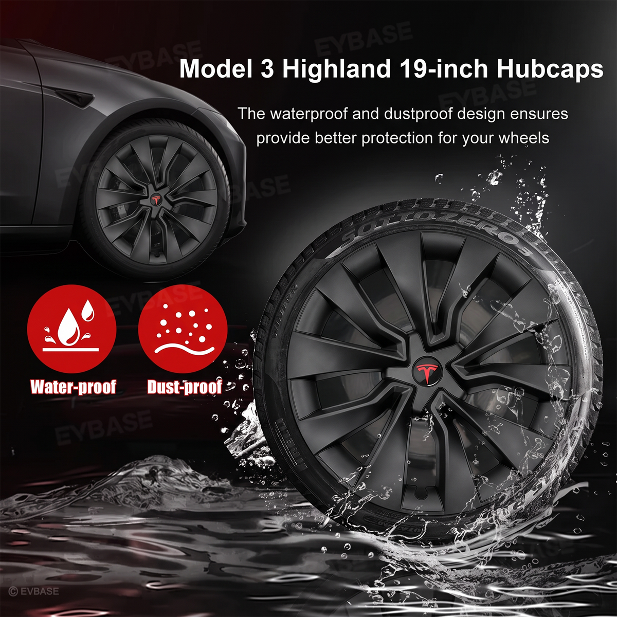 Model 3 Highland 19-Inch Wheel Covers for Tesla Nova Wheels Hub Caps Wheel Rim Protector EVBASE