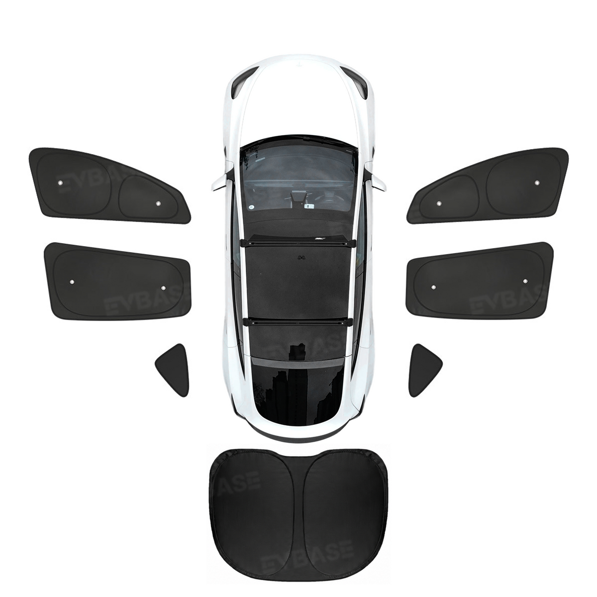 EVBASE Model Y Juniper Sunshade Set Front & Rear Windshield Shade & Side Window Shades UV & Heat Protection Privacy Cover for