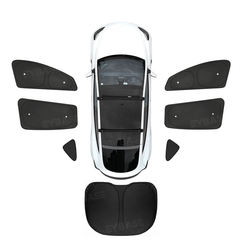 EVBASE Model Y Juniper Sunshade Set Front & Rear Windshield Shade & Side Window Shades UV & Heat Protection Privacy Cover for