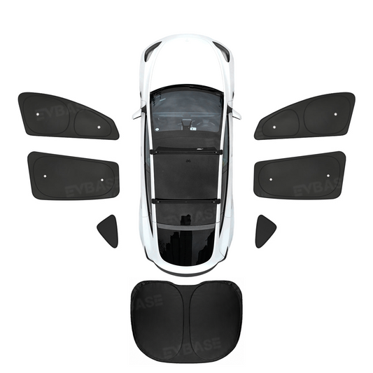 EVBASE Model Y Juniper Sunshade Set Front & Rear Windshield Shade & Side Window Shades UV & Heat Protection Privacy Cover for