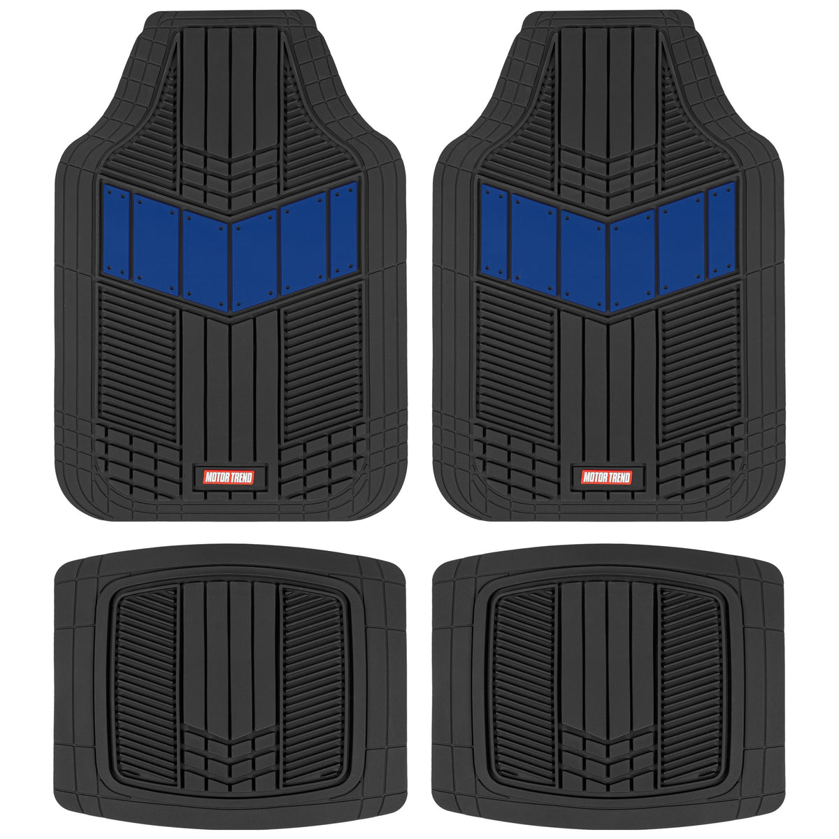 MotorTrend 4-Piece DualFlex Deep Drainage Channels Front Floor Mats and Rear Front Floor Mats - Heavy Duty, All Weather, Trim to Fit - Blue
