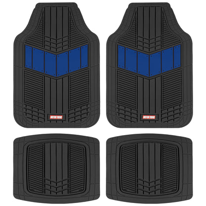 MotorTrend 4-Piece DualFlex Deep Drainage Channels Front Floor Mats and Rear Front Floor Mats - Heavy Duty, All Weather, Trim to Fit - Blue