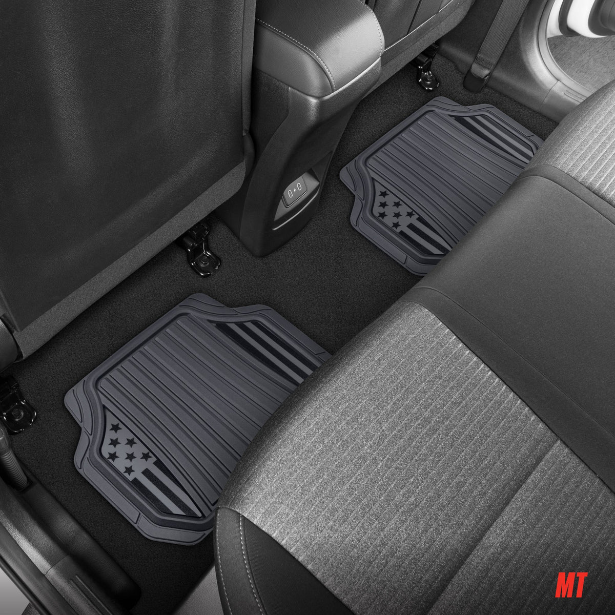 Motor Trend Flag Car Floor Mats Full Set - Durable Gray Rubber Floor Mats for Cars with Two Tone Accent, All Weather Interior
