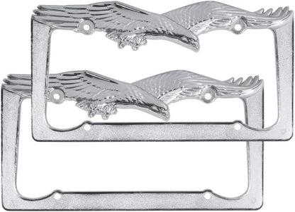 BDK Die-Cast Stainless Metal License Plate Frame/Holder Universal Size - Blank Metal Design (Pack of 2)