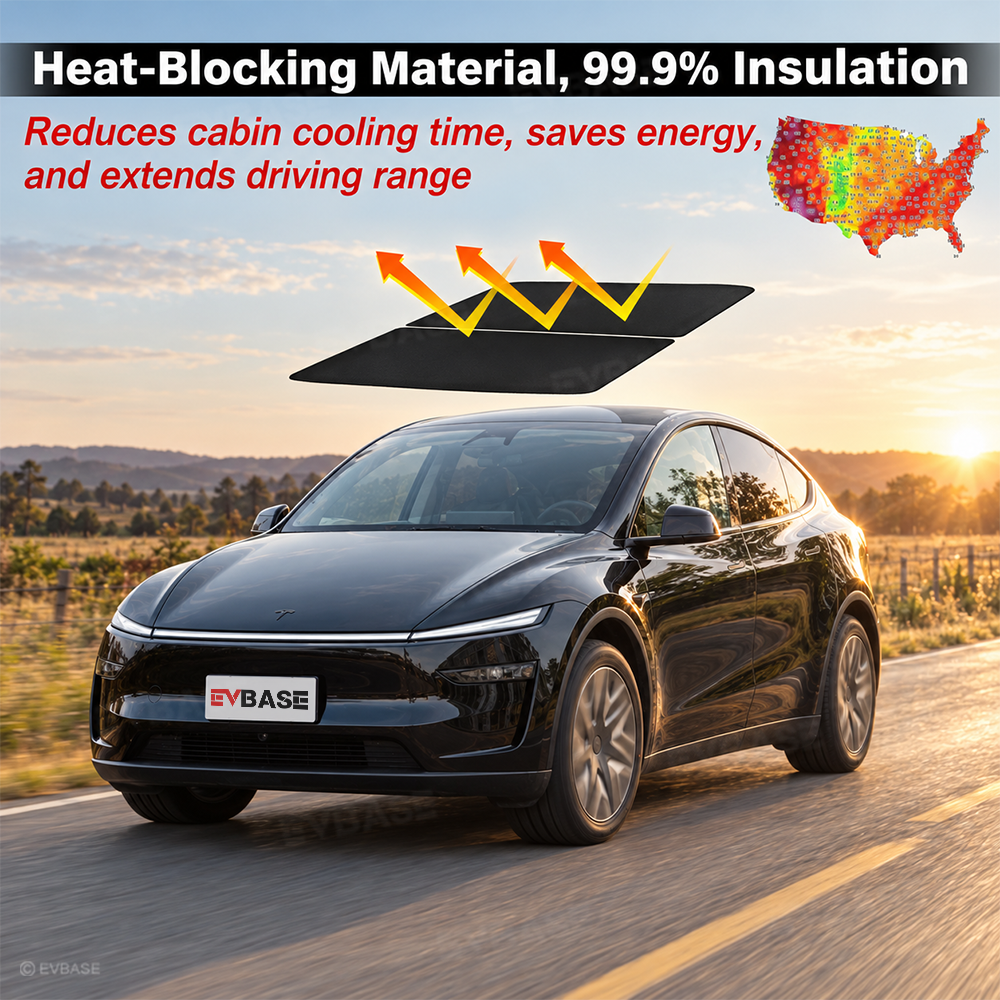 EVBASE Model Y L Glass Roof Sunshade Ice Crystal Sunroof Shade Foldable Heat Reflective Sun Visor