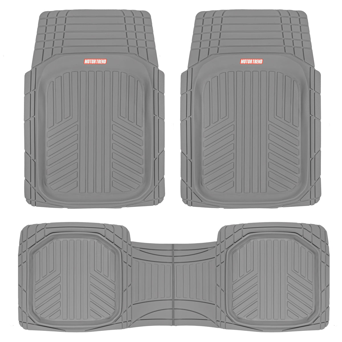MotorTrend 3-Piece FlexTough Plus Deep Dish Line Grooves Front Floor Mats and Rear Floor Mat - Heavy Duty, All Weather, Trim to Fit - Gray
