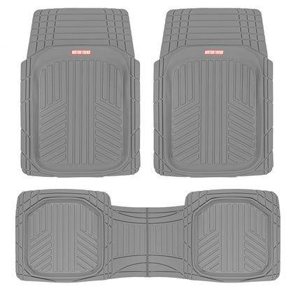 MotorTrend 3-Piece FlexTough Plus Deep Dish Line Grooves Front Floor Mats and Rear Floor Mat - Heavy Duty, All Weather, Trim to Fit - Gray