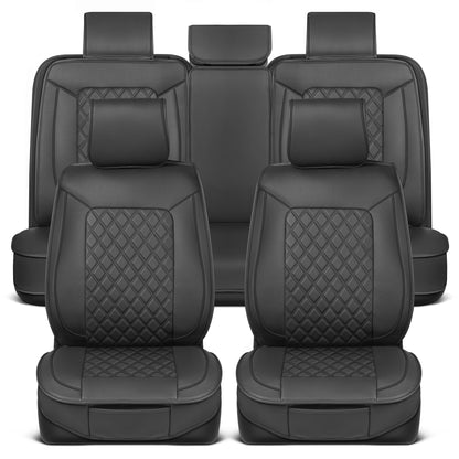 MotorBox 11-Piece Prestige Edition Premium Faux Leather Diamond Stitched Cushion Front Seat Covers and Rear Seat Covers - Black