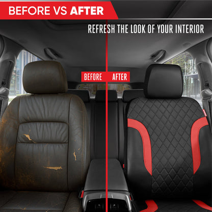 Motor Trend Faux Leather Seat Covers For Trucks, Cars, & SUV - Front Black & Red Car Seat Cover Set - Universal Fit For Most Automotives - Forros