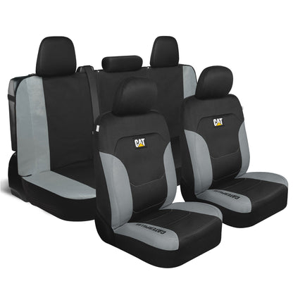 CAT Black & Gray Car Seat Covers Full Set – Front Seat Covers & Rear Bench Seat Cover – Airbag Compatible, 60/40 Split Bench for Trucks, Cars &