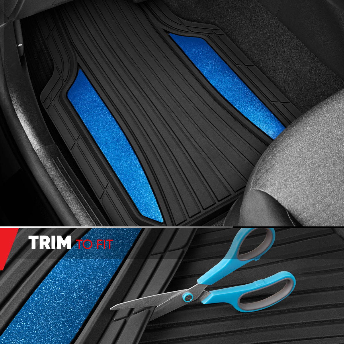 Motor Trend ChromeTech Car Floor Mats Full Set - Durable Rubber Floor Mats for Cars with Two Tone Accent, All Weather Interior Protection for