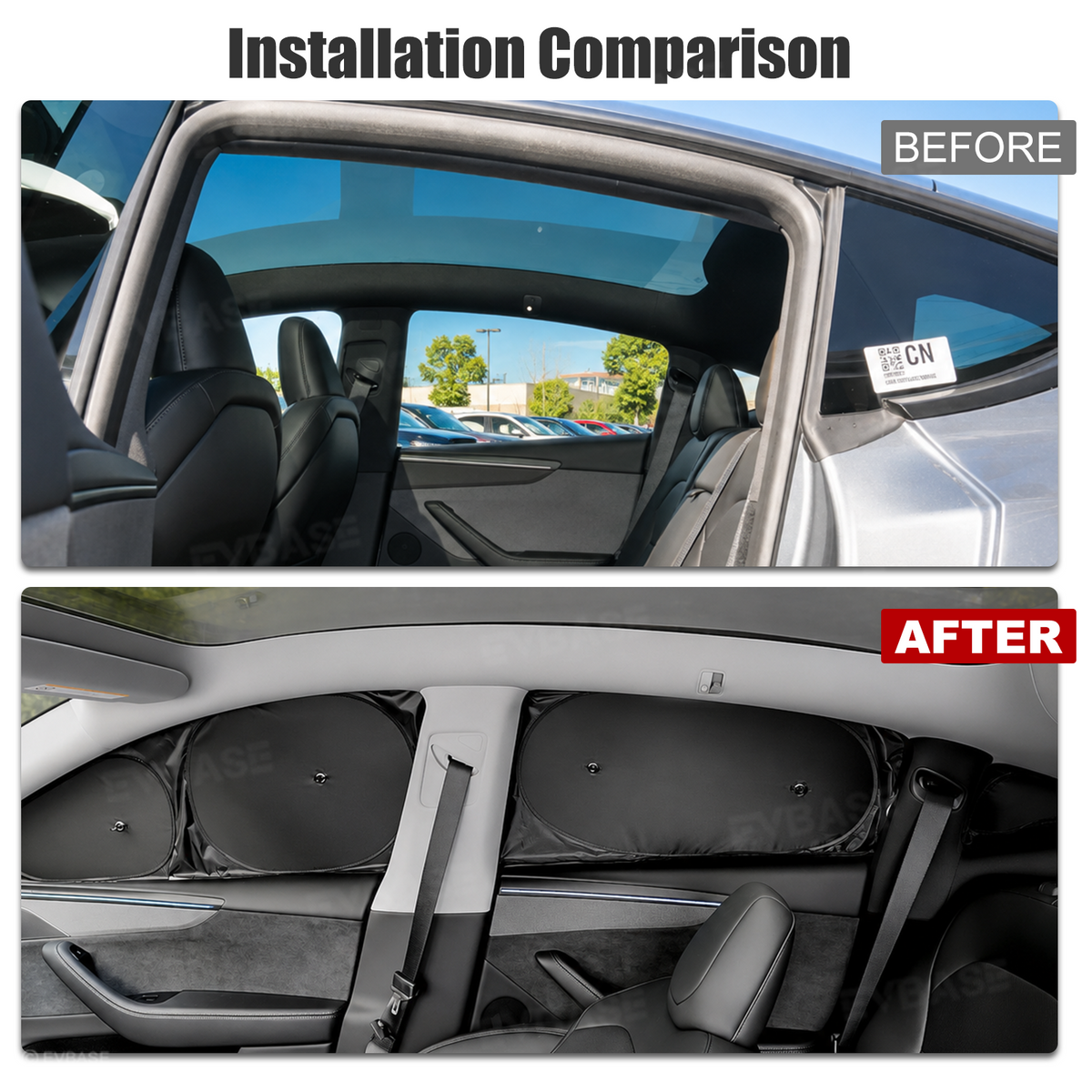 EVBASE Model Y Juniper Sunshade Set Front & Rear Windshield Shade & Side Window Shades UV & Heat Protection Privacy Cover for