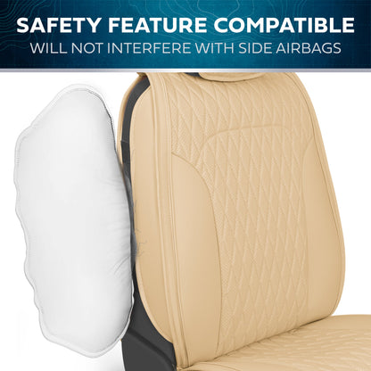 Car Seat Covers - DiamondLux Edition Premium Faux Leather Seat Protectors - Double Cross Stitched Cushioned Automotive Accessories for Trucks