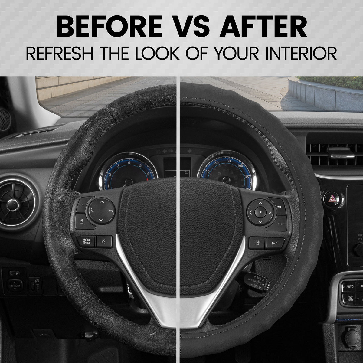 BDK Genuine Leather Ergonomic Non-Slip Grip Steering Wheel Cover (Fits 14.5" - 15.5")
