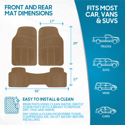 BDK 3-Piece ProLiner Front Floor Mats and Rear Floor Mats - Heavy Duty, All Weather, Trim to Fit