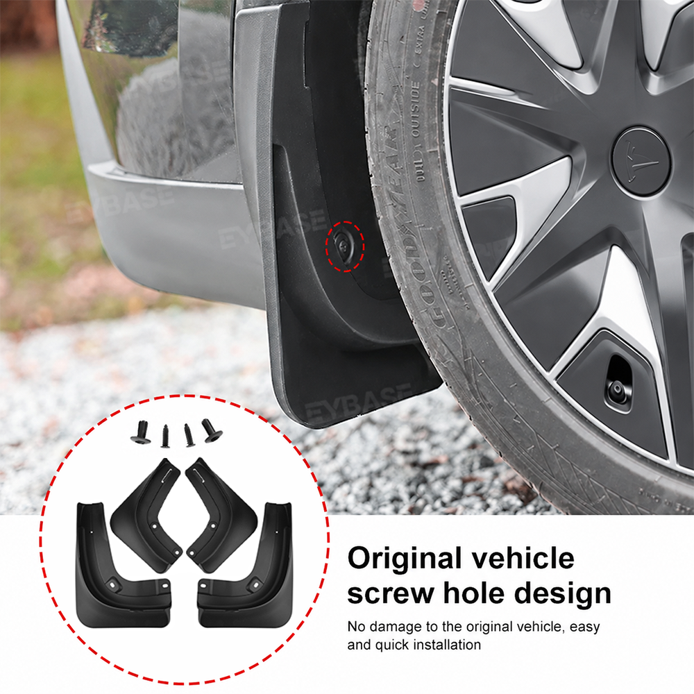 EVBASE Model Y L Mud Flaps No-Drill Front & Rear Fender Splash Guards TPE All-Weather Protection