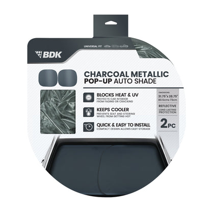 Carbella 2PC Charcoal Gray Car Windshield Sun Shade – Sun Visor & Sunshade for Windshield – UV Rays Interior Protection - Easy Setup & Keeps Your