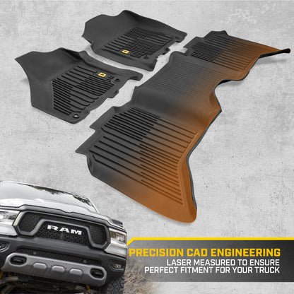 CAT 3-Piece JustFit 3D Front Floor Mats and Rear Floor Mats for Dodge Ram 1500 Crew Cab 2009-2018, Dodge Ram 2500/3500 Crew Cab 2010-2018, Dodge