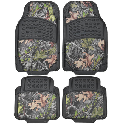 BDK Camo Car Seat Covers Full Set with Camo Car Floor Mats – Complete Interior Protection Set, Realistic Green Forest Camouflage Pattern