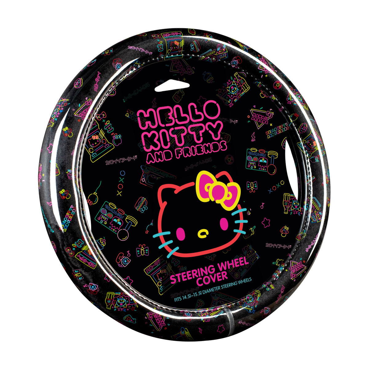 Hello Kitty Steering Wheel Cover, Official Sanrio Car Steering Wheel Cover with Universal Size 14.5 - 15.5, Cute Black Steering Wheel Cover for