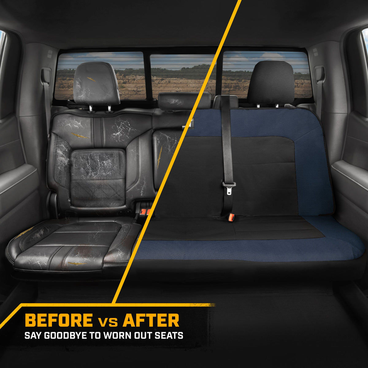 Cat Flexfit Blue & Black Rear Seat Cover for Car - Durable Canvas & Mesh Design 60/40 Split Bench Protector for Cars, Trucks & SUVs - Back Seat