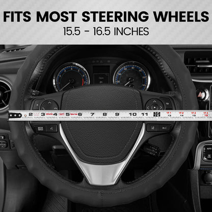 BDK Large Genuine Leather Ergonomic Non-Slip Grip Steering Wheel Cover (Fits 15.5" - 16")