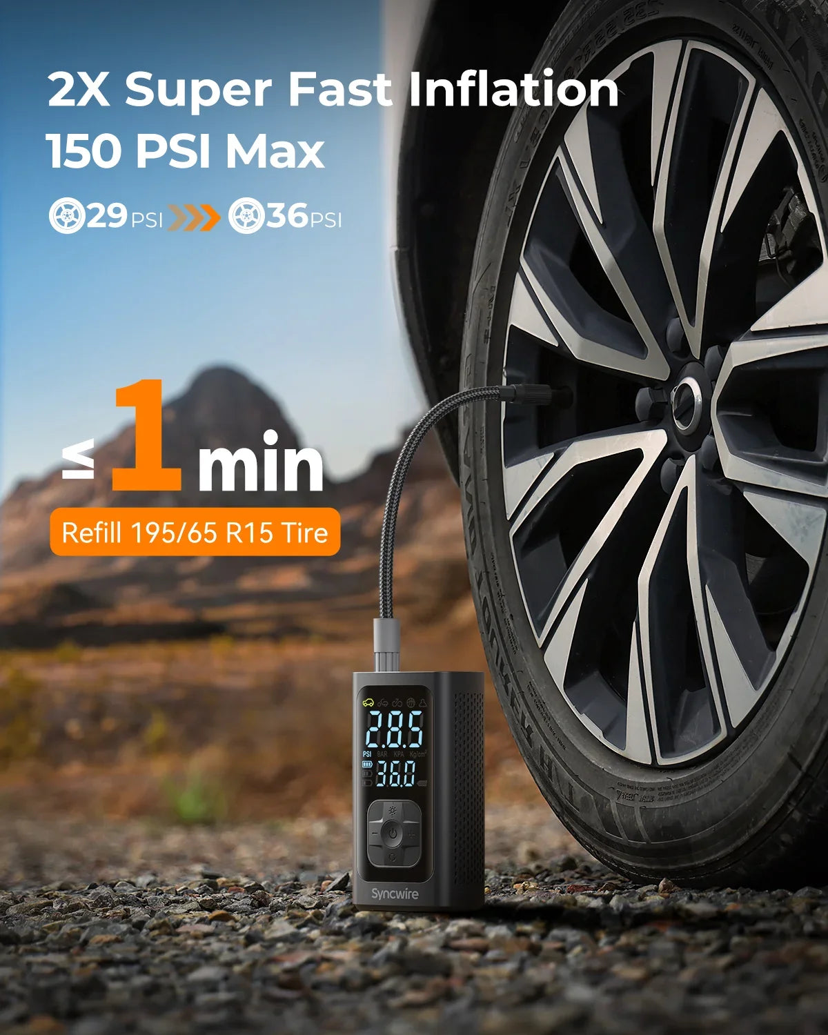 Syncwire 190 Quite Tire Inflator Portable Air Compressor For Car