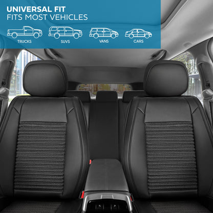 MotorBox Elite Edition Faux Leather & All Weather Wicker Seat Covers for Cars, Trucks, & SUV - 2 Black Car Seat Covers for Front Seats