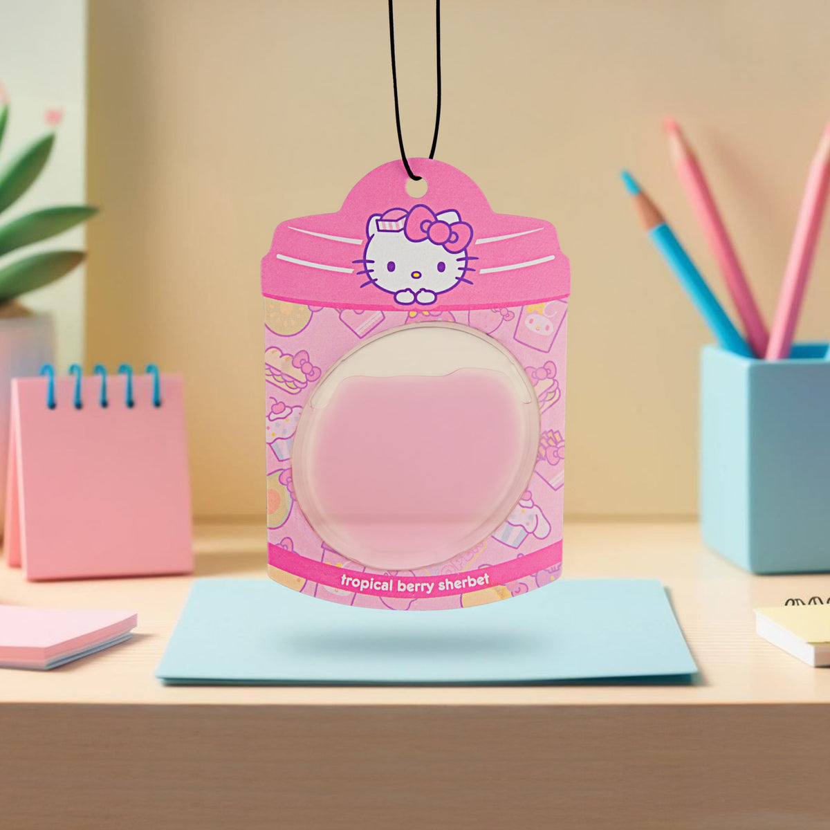 Hello Kitty and Friends Car Air Freshener (Hello Kitty - Tropical Berry Sherbet) Hanging Gel Area Deodorizer, Long-Lasting Car Scents Air