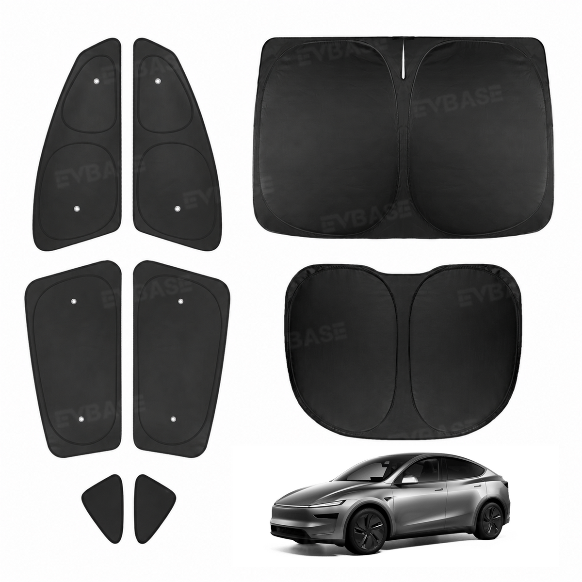 EVBASE Model Y Juniper Sunshade Set Front & Rear Windshield Shade & Side Window Shades UV & Heat Protection Privacy Cover for
