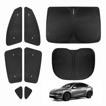 EVBASE Model Y Juniper Sunshade Set Front & Rear Windshield Shade & Side Window Shades UV & Heat Protection Privacy Cover for