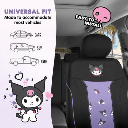Hello Kitty Kuromi Car Seat Cover - Cute Black and Purple Front Seat Cover with Lavender Accents, Durable and Comfortable Polyester, Car