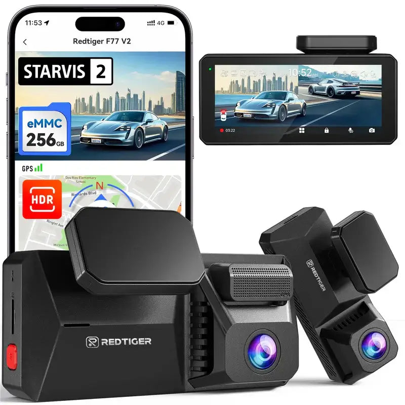 REDTIGER 4K UHD Dual IMX678 Dash Cam with Starvis 2 Night Vision, 128GB eMMC, 5.8GHz WIFI, GPS Tracking, Parking Monitor