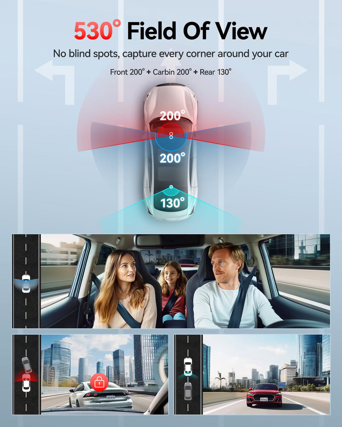 REDTIGER VP20 530° 3-Channel IR Night View Dash Cam
