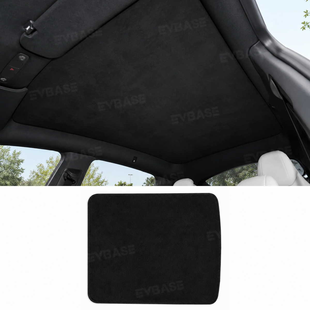 EVBASE Model Y L Glass Roof Sunshade Silicone Electrostatic Sunroof Shade Heat Insulation UV Protection Faux Suede Sun Visor