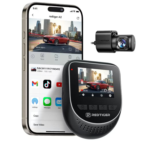 Redtiger A2 Dash Camera Front and Rear, 2.5K+1080P Dual Dashcam, WiFi, Loop Recording, G-Sensor, 24H Parking Mode, Super