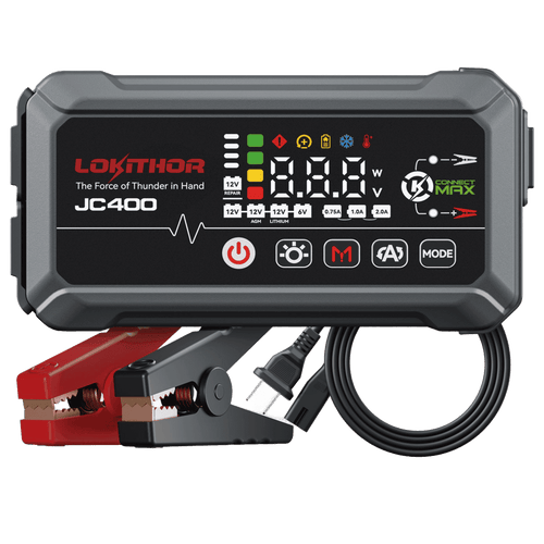 LOKITHOR JC400 9-in-1 CCA Jump Starter 2500A with Smart Charger & 6V/12V Battery Maintainer for 8.5L Gas / 6.5L Diesel