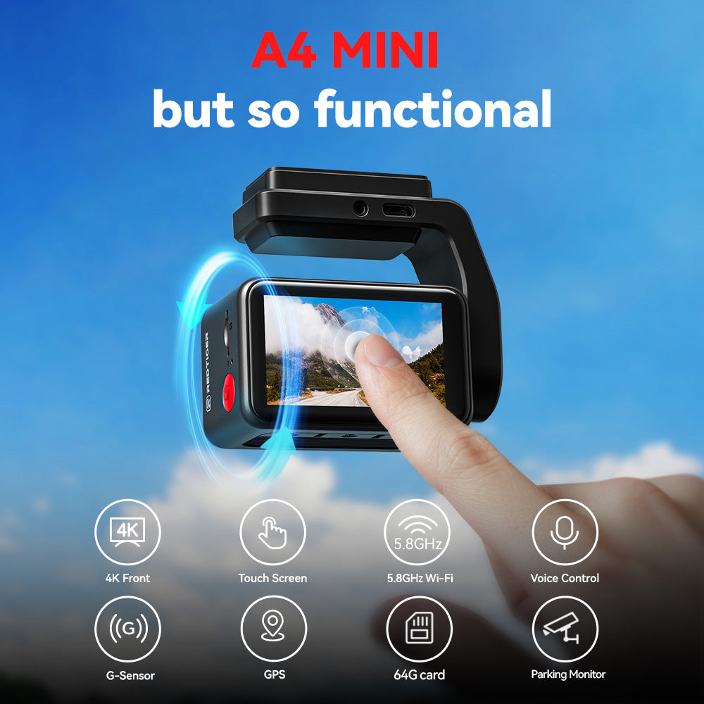 Redtiger 2CH A4 4K+1080P 5.8GHz WIFI Voice Control Dash Cam