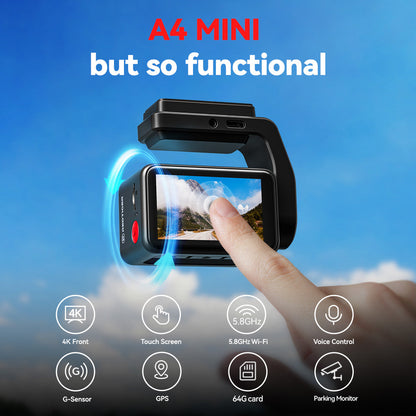 Redtiger 2CH A4 4K+1080P 5.8GHz WIFI Voice Control Dash Cam