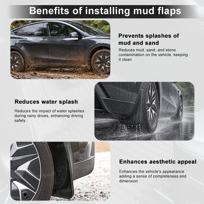 EVBASE Model Y L Mud Flaps No-Drill Front & Rear Fender Splash Guards TPE All-Weather Protection
