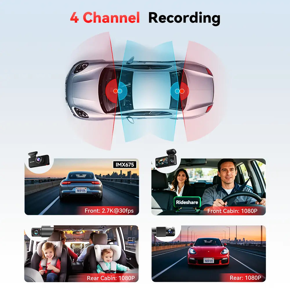 REDTIGER F17 Plus 4-Channel 2.7K Dash Cam with Sony STARVIS 2 & Wi‑Fi