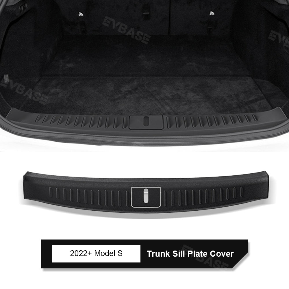 EVBASE Model S Trunk Sill Plate Cover Rear Bumper Protector Guard Trim TPE with Carbon Fiber Pattern