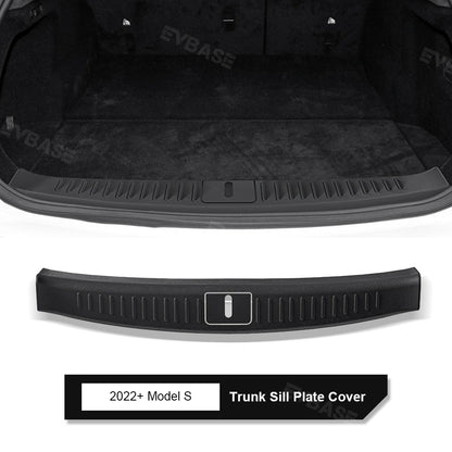EVBASE Model S Trunk Sill Plate Cover Rear Bumper Protector Guard Trim TPE with Carbon Fiber Pattern